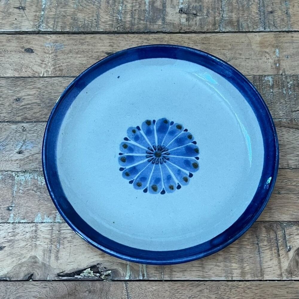 El Palomar Blue Signed Pottery Plate 7.75" Tonala Mexico